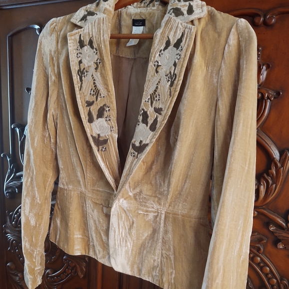 Velvet🤍Embroidered Blazer-Jacket~ Pale-Gold by Aziz Size: S - Picture 5 of 8
